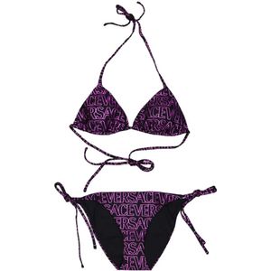 Versace, Badkleding, Dames, Paars, L, Nylon, Monogram Bikini Broekje