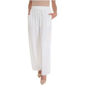 Emporio Armani, Broeken, Dames, Wit, M, Polyester, Crêpe Elastische Taille Broek