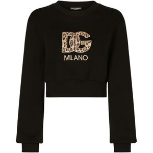 Dolce & Gabbana, Sweatshirts & Hoodies, Dames, Zwart, S, Katoen, Italiaans Gemaakt Sweatshirt