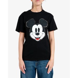 Aniye By, Tops, Dames, Zwart, L, Katoen, Mickey Crew-Neck T-Shirt met Studs