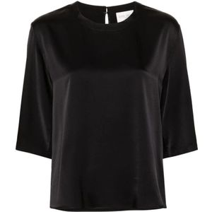 Forte Forte, Tops, Dames, Zwart, M, Zijden Stretch T-shirt Zwart