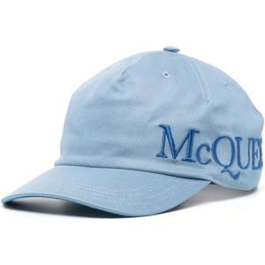 Alexander McQueen, Accessoires, Heren, Blauw, M, Katoen, Blauwe Geborduurde Baseballpet met Logo