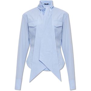 Balmain, Blouses & Shirts, Dames, Blauw, L, Katoen, Gestreept overhemd