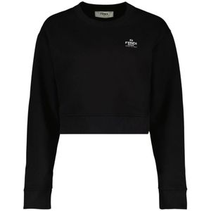 Fendi, Sweatshirts & Hoodies, Dames, Zwart, M, Katoen, Geborduurde Logo Sweatshirt Ronde Hals