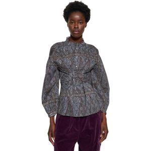 Antik Batik, Blouses & Shirts, Dames, Grijs, S, Katoen, Hida korsetstijl blouse