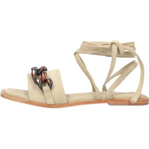 Shabbies, Schoenen, Dames, Beige, 38 EU, Suède, Beige Suède Sandaal met Kettingdetail