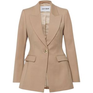 IVY Oak, Op Maat Gemaakte Blazer met Gouden Knoppen Beige, Dames, Maat:2XS