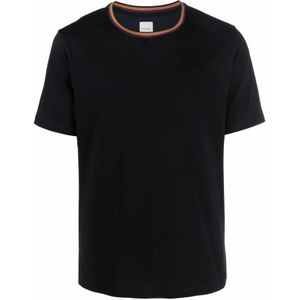 Paul Smith, Tops, Heren, Zwart, S, Katoen, Zwart Streep Trim Logo T-shirt