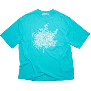 Acne Studios, Fluorescerend Blauw Logo T-shirt Blauw, Heren, Maat:S