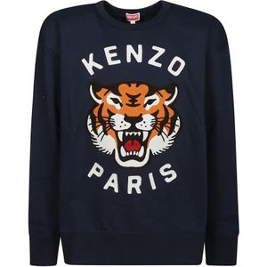 Kenzo, Sweatshirts & Hoodies, Heren, Blauw, XL, Tijgerprint Sweater
