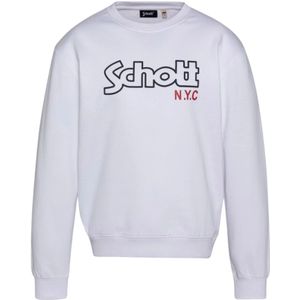 Schott Nyc, Sweatshirts & Hoodies, Heren, Wit, S, Katoen, Iconische Sweater - Wit, Ronde Hals, Lange Mouwen