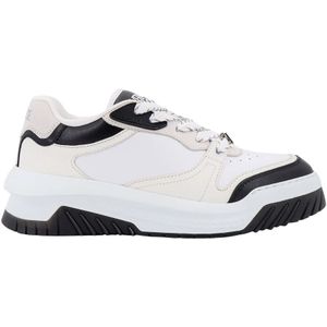 Versace, Schoenen, Heren, Veelkleurig, 41 1/2 EU, Leer, Witte Sneakers Veters Rubber Zool