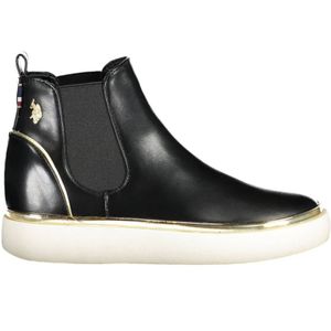 U.s. Polo Assn., Schoenen, Dames, Zwart, 38 EU, Polyester, Elegante lage zwarte enkellaarsjes met elastische zijpanelen