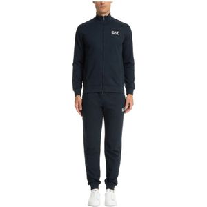 Emporio Armani Ea7, Sport, Heren, Blauw, L, Katoen, Effen Rits Tracksuit met Logo Detail