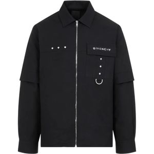 Givenchy, Jassen, Heren, Zwart, L, Katoen, Zwarte Katoenen Overhemd met Unieke Details