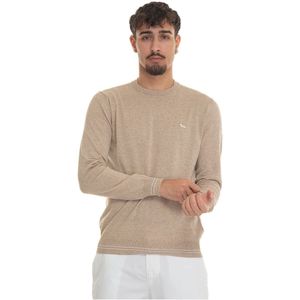 Harmont & Blaine, Truien, Heren, Beige, M, Katoen, Gestreepte Manchetten Ronde hals Pullover