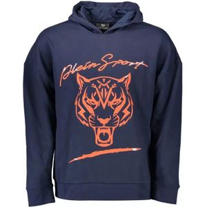Plein Sport, Sweatshirts & Hoodies, Heren, Blauw, M, Katoen, Blauwe Katoenen Sweater met Capuchon en Logo