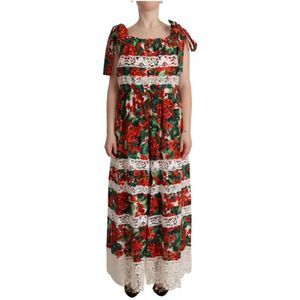 Dolce & Gabbana, Kleedjes, Dames, Veelkleurig, M, Katoen, Luxe Bloemen Maxi Jurk