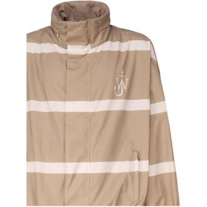 JW Anderson, Jassen, Heren, Beige, XL, Gestreepte Logo Print Jas