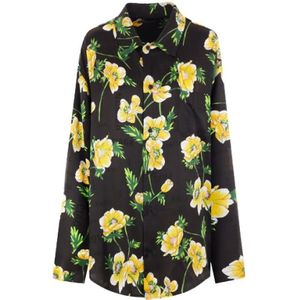 Balenciaga, Blouses & Shirts, Dames, Veelkleurig, S, Oversized Zijden Jacquard Shirt met Bloemenprint