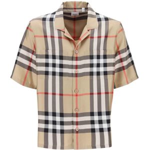 Burberry, Overhemden, Heren, Veelkleurig, L, Tartan Zijden Bowling Shirt