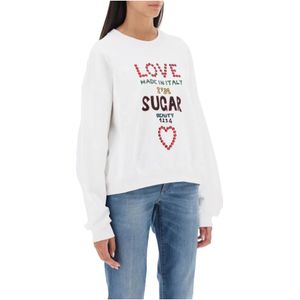 Dolce & Gabbana, Sweatshirts & Hoodies, Dames, Wit, S, Katoen, Oversized Sweatshirt met Letterprint