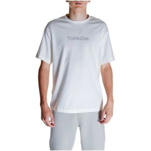 Calvin Klein, Tops, Heren, Wit, S, Katoen, Geëmbosseerd Logo T-Shirt Collectie Katoen