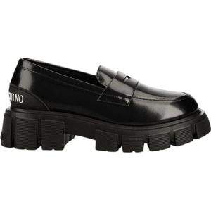 Love Moschino, Dames leren mocassins Zwart, Dames, Maat:37 EU