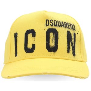 Dsquared2, Accessoires, Heren, Geel, ONE Size, Katoen, Gele Spray Logo Baseball Cap