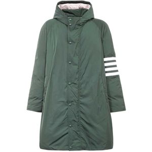 Thom Browne, Mantels, Heren, Groen, M, Polyester, Technische stof parka met gestreept detail