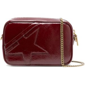 Golden Goose, Tassen, Dames, Rood, ONE Size, Bordeaux Rode Leren Tas met Logo en Ketting Schouderband