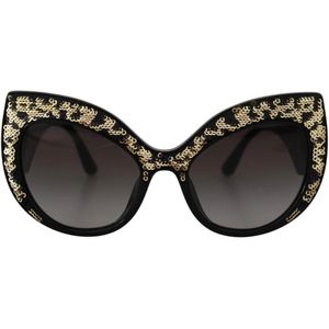 Dolce & Gabbana, Accessoires, Dames, Zwart, ONE Size, Pailletten, Zwarte Gouden Paillet Vlinder Gepolariseerde Zonnebril