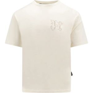 Palm Angels, Tops, Heren, Wit, XL, Katoen, Wit T-shirt met ronde kraag