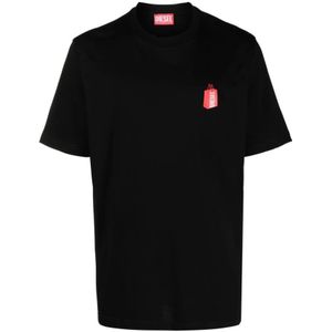 Diesel, Zwarte Logo Print T-shirts en Polos Zwart, Heren, Maat:L