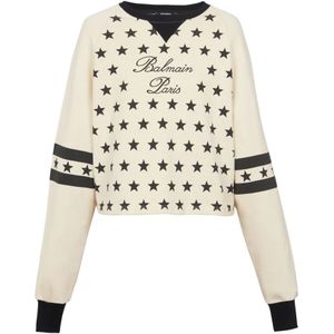 Balmain, Sweatshirts & Hoodies, Dames, Beige, L, Katoen, Handtekening sterren trui