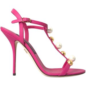 Dolce & Gabbana, Schoenen, Dames, Roze, 39 EU, Leer, Roze Leren T-Strap Sandalen
