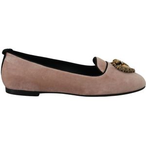 Dolce & Gabbana, Schoenen, Dames, Roze, 37 EU, Roze Velvet Instappers Loafers Platte Schoenen