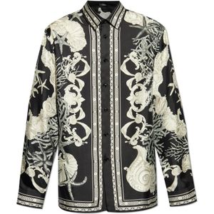 Versace, Overhemden, Heren, Zwart, M, Shirt met 'Barocco Sea' Print