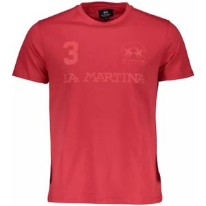 La Martina, Tops, Heren, Rood, L, Katoen, Rode Katoenen T-Shirt, Korte Mouw, Ronde Hals, Print, Logo