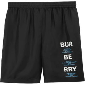 Burberry, Korte broeken, Heren, Zwart, S, Zwarte Zijden Track Shorts met Logo-Print