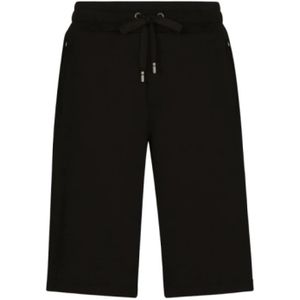 Dolce & Gabbana, Korte broeken, Heren, Zwart, L, Katoen, Zwarte Katoenen Jersey Sweat Shorts
