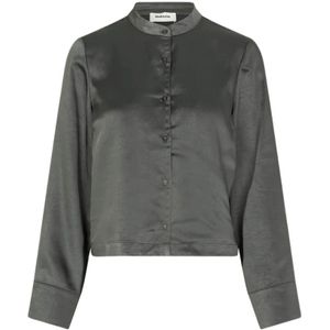 Modström, Blouses & Shirts, Dames, Grijs, XS, Satijn, Satijnen Overhemd met Relaxte Pasvorm