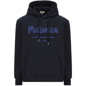 Alexander McQueen, Sweatshirts & Hoodies, Heren, Blauw, M, Katoen, Blauwe Katoenen Sweatshirt met Logodetail
