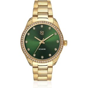 Sif Jakobs Jewellery, Valeria Goudkleurig Horloge met Saffierglas en Groene Wijzerplaat Geel, Dames, Maat:ONE Size