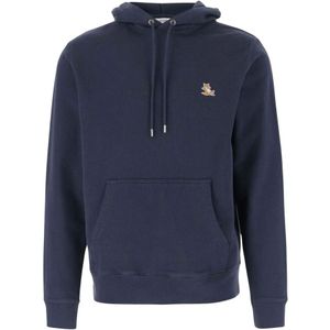 Maison Kitsuné, Sweatshirts & Hoodies, Heren, Blauw, M, Katoen, Navy Blauwe Katoenen Hoodie met Logo