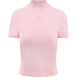 Alexander Wang, Tops, Dames, Roze, XL, Polyester, Roze hoge hals korte mouw top