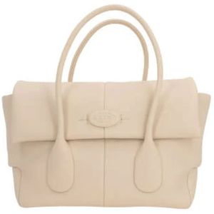 Tod's, Tassen, Dames, Beige, ONE Size, Leer, Ivoor Leren Handtas met Zilveren Hardware