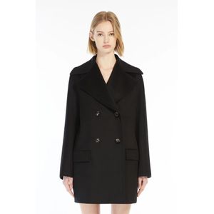 Max Mara, Mantels, Dames, Zwart, S, Wol, Zwarte Wollen Pea Coat met Kimono Mouwen