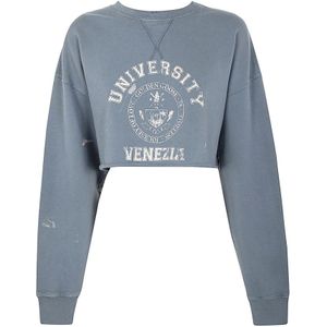 Golden Goose, Sweatshirts & Hoodies, Dames, Blauw, XS, Katoen, Blauw Wit Cropped Crewneck Sweatshirt