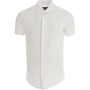 Emporio Armani, Overhemden, Heren, Wit, L, Katoen, Witte T-shirt met knoopsluiting en geëmbosseerde adelaar